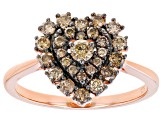 Pre-Owned Champagne Diamond 14K Rose Gold Over Sterling Silver Heart Cluster Ring 0.65ctw