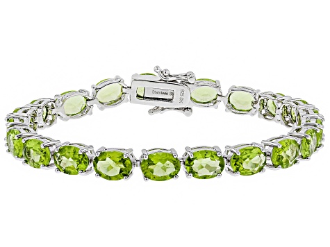 Pre-Owned Green peridot rhodium over silver bracelet 20.53ctw