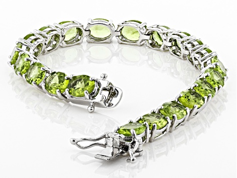 Pre-Owned Green peridot rhodium over silver bracelet 20.53ctw