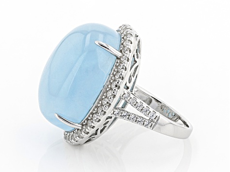 Pre-Owned Blue Aquamarine Rhodium Over Sterling Silver Ring 31.40ctw