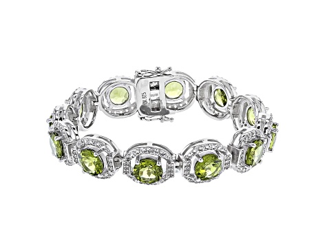 Pre-Owned Green Peridot Rhodium Over Sterling Silver Bracelet 22.97ctw