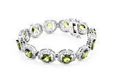 Pre-Owned Green Peridot Rhodium Over Sterling Silver Bracelet 22.97ctw