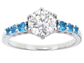 Pre-Owned Moissanite and neon apatite platineve ring 1.20ct DEW.