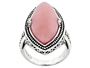 Pre-Owned Pink opal rhodium over silver solitaire ring