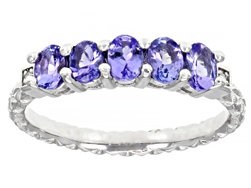 Picture of Pre-Owned Blue Tanzanite Rhodium Over Sterling Silver Band Ring 0.82ctw