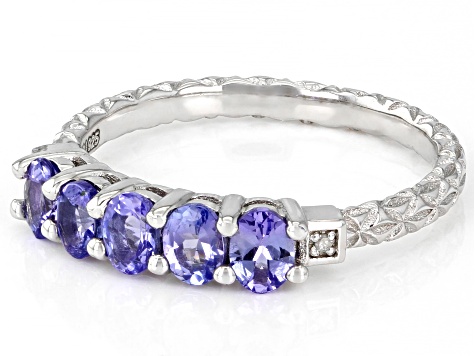 Pre-Owned Blue Tanzanite Rhodium Over Sterling Silver Band Ring 0.82ctw
