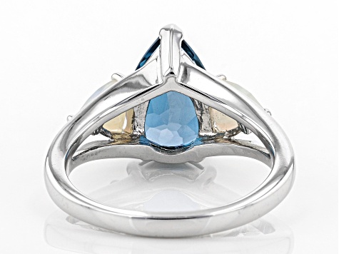 Pre-Owned London Blue Topaz Rhodium Over Sterling Silver 3-Stone Ring 3.66ctw