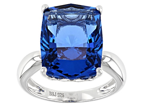 Pre-Owned Lab Created Blue Spinel Rhodium Over Sterling Silver Solitaire Ring 9.17ct