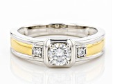 Pre-Owned Moissanite Platineve And 14k Yellow Gold Over Platineve Mens Ring .66ctw Dew