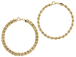 Pre-Owned 18K Yellow Gold Over Sterling Silver Set of 2 Byzantine and Rope Link 7.5 Inch Bracelets