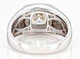 Pre-Owned Strontium Titanate And White Zircon Rhodium Over Silver Mens Ring 3.42ctw.