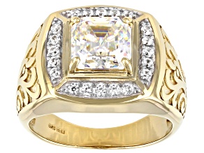 Pre-Owned Strontium Titanate And White Zircon 18k Yellow Gold Over Silver Mens Ring 3.63ctw