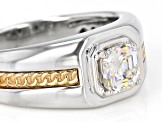 Pre-Owned Strontium Titanate rhodium and 18k yellow gold over silver mens ring 1.40ct