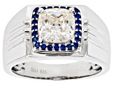 Pre-Owned Strontium Titanate And Lab Created Blue Spinel Rhodium Over Silver Mens Ring 3.49