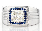 Pre-Owned Strontium Titanate And Lab Created Blue Spinel Rhodium Over Silver Mens Ring 3.49