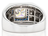 Pre-Owned Strontium Titanate And Lab Created Blue Spinel Rhodium Over Silver Mens Ring 3.49