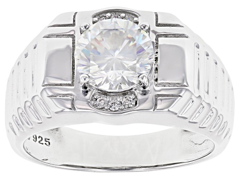 Pre-Owned Strontium Titanate And White Zircon Rhodium Over Silver Mens Ring 2.90ctw.