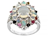Pre-Owned Opal Rhodium Over Sterling Silver Ring