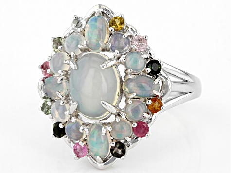 Pre-Owned Opal Rhodium Over Sterling Silver Ring