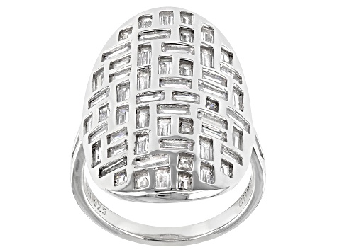 Pre-Owned White Cubic Zirconia Rhodium Over Sterling Silver Ring 5.41ctw