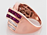 Pre-Owned Red Lab Created Ruby And White Cubic Zirconia 18k Rose Gold Over Silver Ring 3.84ctw