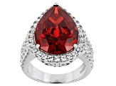 Pre-Owned Red And White Cubic Zirconia Rhodium Over Sterling Silver Ring 22.01ctw