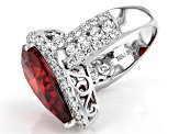 Pre-Owned Red And White Cubic Zirconia Rhodium Over Sterling Silver Ring 22.01ctw