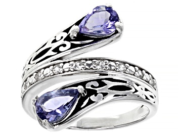 Picture of Pre-Owned Blue Tanzanite Rhodium Over Sterling Silver Bypass Ring 1.34ctw