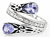 Pre-Owned Blue Tanzanite Rhodium Over Sterling Silver Bypass Ring 1.34ctw