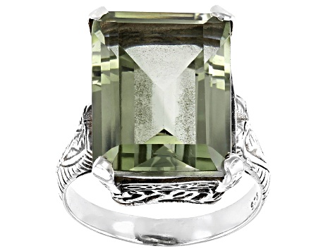 Pre-Owned Green Prasiolite  Rhodium Over Sterling Silver Ring 10.00ctw