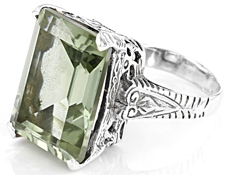 Pre-Owned Green Prasiolite  Rhodium Over Sterling Silver Ring 10.00ctw