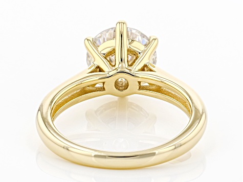 Pre-Owned Moissanite Inferno cut 14k yellow gold over sterling silver ring 3.08ct DEW.