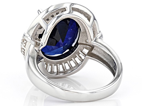 Pre-Owned Blue Sapphire Rhodium Over Sterling Silver Ring 10.33ctw