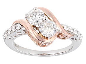 Pre-Owned Moissanite Ring Platineve™ And 14k Rose Gold Over Silver 1.30ctw DEW