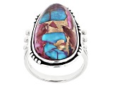 Pre-Owned Blended Purple Spiny Oyster with Turquoise Rhodium Over Silver Ring