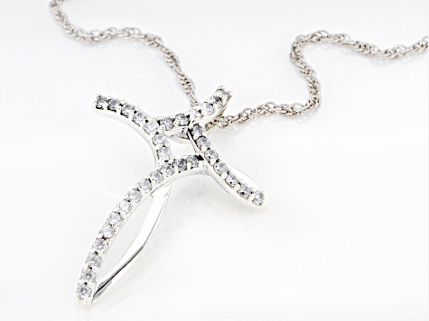 Pre-Owned White Cubic Zirconia Platinum Over Sterling Silver Cross Pendant With Chain 1.16ctw