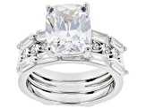 Pre-Owned White Cubic Zirconia Rhodium Over Sterling Silver Ring With Guard 7.32ctw