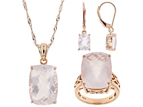 Pre-Owned Rose Quartz 18k Rose Gold Over Sterling Silver Jewelry Set.