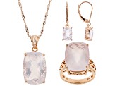 Pre-Owned Rose Quartz 18k Rose Gold Over Sterling Silver Jewelry Set.