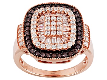 Picture of Pre-Owned Brown And White Cubic Zirconia 18k Rose Gold Over Sterling Silver Ring 1.87ctw