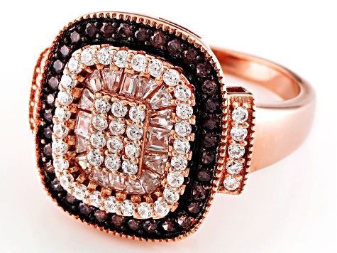 Pre-Owned Brown And White Cubic Zirconia 18k Rose Gold Over Sterling Silver Ring 1.87ctw