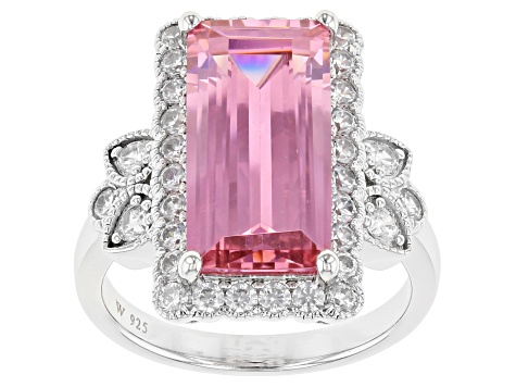 Pre-Owned Pink and White Cubic Zirconia Rhodium Over Sterling Silver Ring 11.37ctw