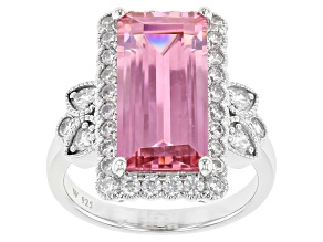 Pre-Owned Pink and White Cubic Zirconia Rhodium Over Sterling Silver Ring 11.37ctw