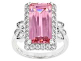 Pre-Owned Pink and White Cubic Zirconia Rhodium Over Sterling Silver Ring 11.37ctw