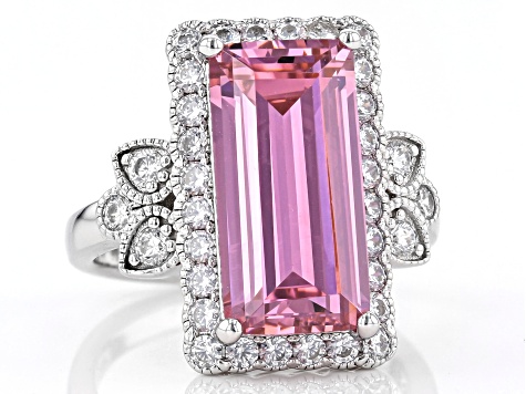 Pre-Owned Pink and White Cubic Zirconia Rhodium Over Sterling Silver Ring 11.37ctw