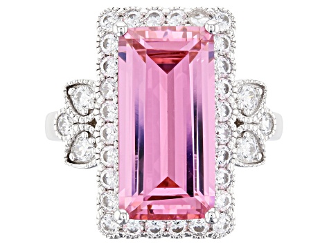 Pre-Owned Pink and White Cubic Zirconia Rhodium Over Sterling Silver Ring 11.37ctw