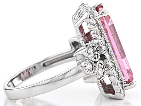 Pre-Owned Pink and White Cubic Zirconia Rhodium Over Sterling Silver Ring 11.37ctw