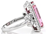Pre-Owned Pink and White Cubic Zirconia Rhodium Over Sterling Silver Ring 11.37ctw