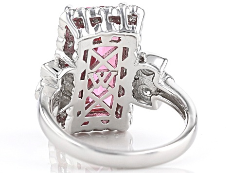 Pre-Owned Pink and White Cubic Zirconia Rhodium Over Sterling Silver Ring 11.37ctw