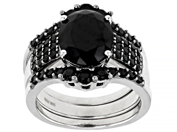 Picture of Pre-Owned Black Spinel Rhodium Over Sterling Silver Ring 5.00ctw